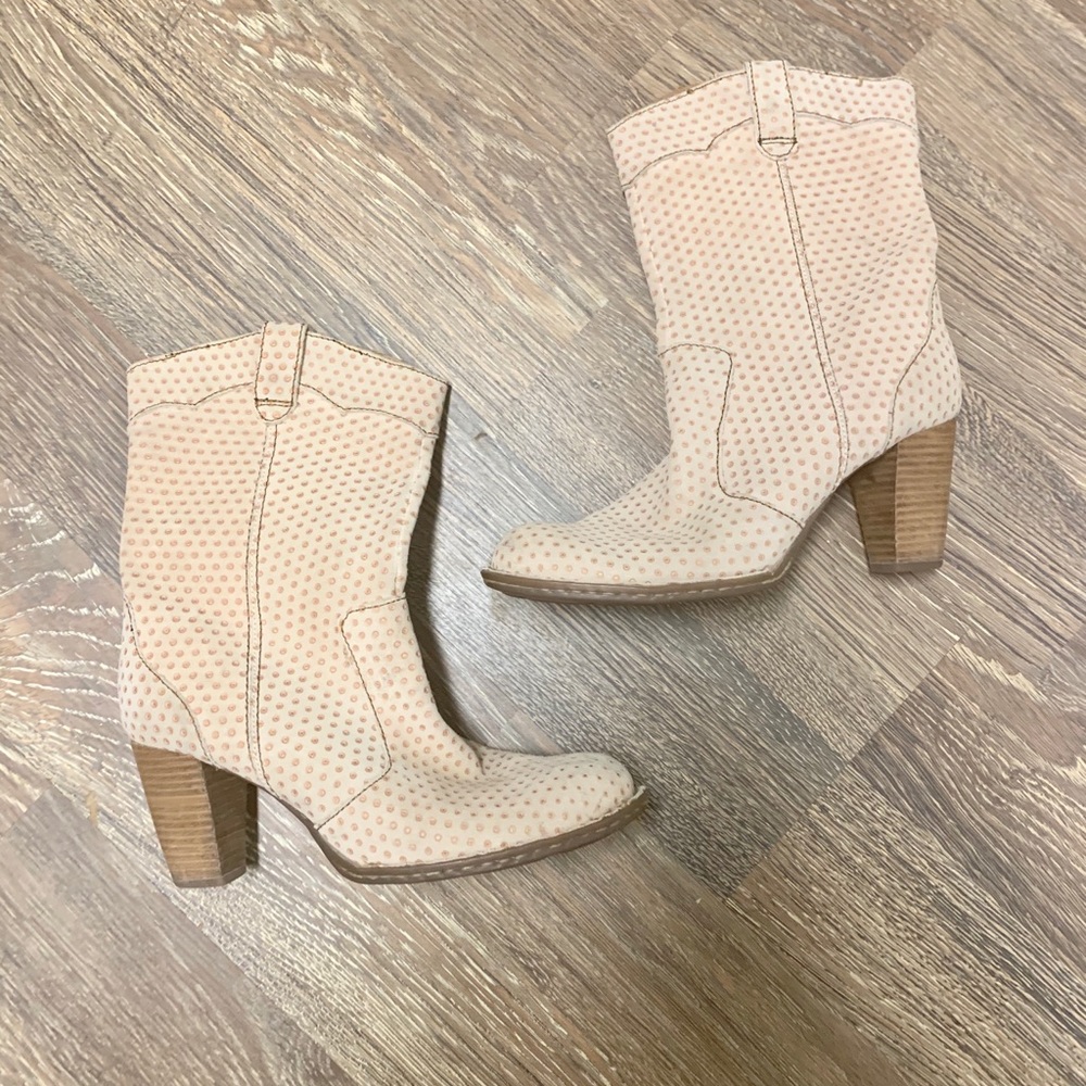 Born perforated nude suede western cowboy boot